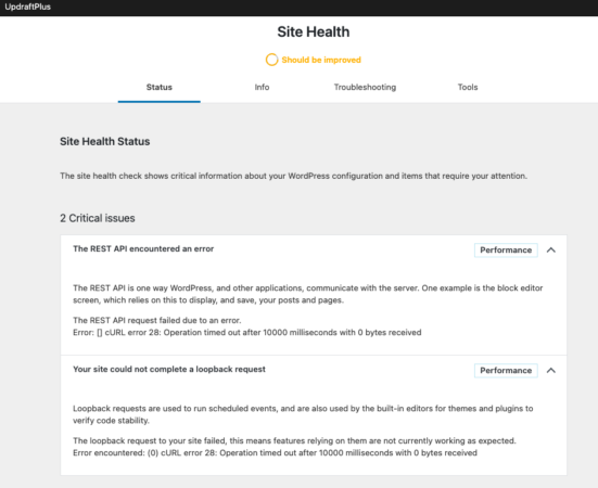How to fix The REST API request failed due to an error